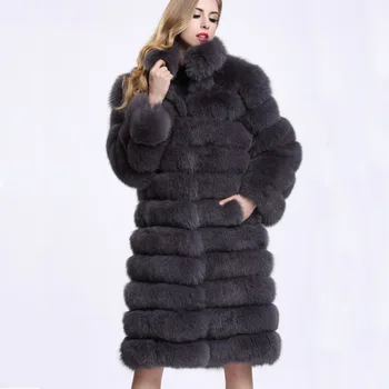 Novi kaput od umjetne лисьего krzna, zimska ženska debeli dugi kaput s ovratnikom otpornog
