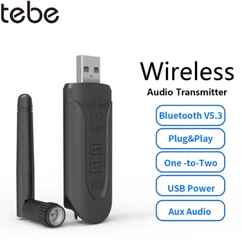 tebe Bluetooth-kompatibilni 5,3 Stereo Audio Odašiljač Adapter aptX USB Wireless 3,5 mm Aux Glazbeni Ključ s Antenom Za PC TV