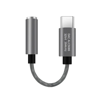 USB Type C do 3,5 mm Priključak za slušalice, Adapter DAC 32Bit 384 khz Realtek ALC5686 USB, 3,5 mm za smartphone SAMSUNG (siva)
