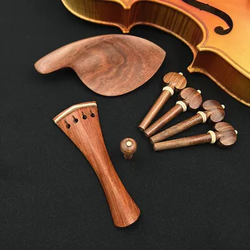 1 komplet kvalitetnih pribor za violinu od rosewood 4/4, dijelovi okova, Koljenica + klinova za podešavanje + Stopice + Stalak za bradu/Držač za bradu