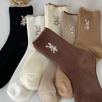 1 par Novih Ženskih Čarapa, Modni Slatka Prozračna Pamučna Čarapa u Japanskom Stilu s Vezom Slatka Zec, Svakodnevne Čarape Za djevojčice, Slatka je Visoke Kvalitete