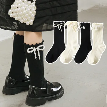 1 Par Čarapa do sredine telad za Djevojčice, Slatka japanski Biser Dječji Čarapa za djevojčice, Proljeće-jesen Čarapa Princeza u stilu Лолиты s рюшами