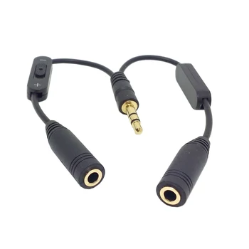 1 ulaz 2 izlaz 3.5 mm Stereo Priključak za Dual mono 3,5 mm Ženski Audio Slušalice Y Razdjelnik Kabel s Prekidačem jačine Zvuka Crna