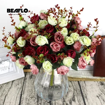 1 Vezica Svježeg Umjetnih Boja Ruža 21 krunica Romantični DIY Umjetna Svila Cvijet za Svadbene Zurke Ukras Kuće
