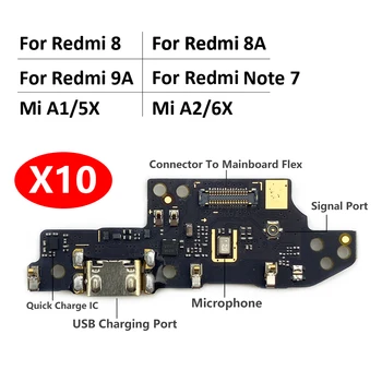10 kom. USB Priključak Za Punjenje dock Konektor Ploče Fleksibilan Kabel Za Xiaomi Mi A1 A2 Lite 5X6X A3 Redmi 8 8A 9A Napomena 7 rezervni Dijelovi Za Popravak