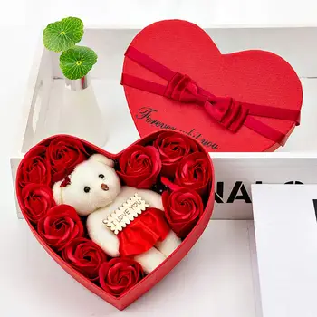10шт U Obliku Srca, Umjetno Cvijeće Ruže Medvjed Poklon Kutija Valentinovo Romantični Vjenčanje Stranka Za Gf Supruga Romantičan Poklon