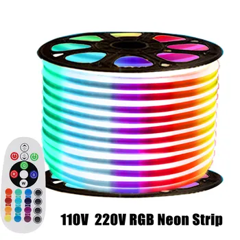 110 220 RGB Led Neon Traka Fleksibilna Uže za Uređenje Doma Vanjska Rasvjeta s Daljinskim upravljačem EU/UK/US/AU