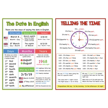 2 kom./compl. A4 s naznakom vremena i datuma Učenje engleskog jezika Obrazovni Školski Plakati Cool pribor za Ukrašavanje 1 razred