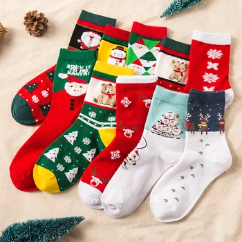 2 para Božićnih Čarapa za Žene, Zimske Slatka Čarape Koralnog Boje, Tople Božićne Darove, Dekor, Djed Mraz, Кавайные Čarape
