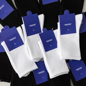 20 kom. = 10 parova/lot, crne, bijele, sive, u paru čarapa za muškarce i žene, jednostavne zabave prozračna pamučne čarape-cijevi s crtežima