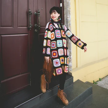 2021 Haljinu-džemper Teška Industrija Retro Hipi Kukičanje Ručni rad U Etničkom Stilu Dugo Otvoreno Debelo Haljinu-Džemper Haljina Donje