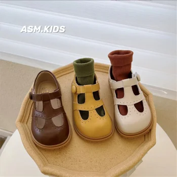 2022 godine Nova Ljetna Dječje kožne cipele za djevojčice s urezima, нескользящие dječje Sandale u retro stilu, Mondeno cipele Princeza, ulica obuća za bebe