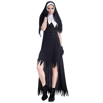 2022 Halloween Zao Duh, Demon Redovnica Sestra Odijelo Ženski Crna Strašno Zlo Križ Teror Zombija Redovnica Cosplay Маскарадное Haljina
