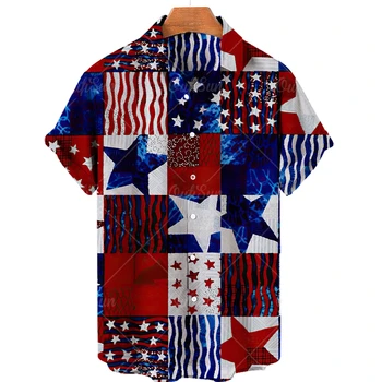 2022 Nove Majice S 3D Ispis Američke Zastave, Gospodo Strme Havajske Košulje, Muške Svakodnevne Vrhovima, Prozračne Ljetne Majice S Kratkim Rukavima 5xl