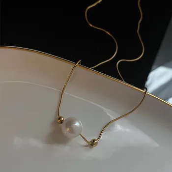 2022 Novo jednostavan biserna ogrlica od nehrđajućeg čelika sa zlatnim šarmom, Južnokorejski moda, nakit, žene lanac na ключицу, ogrlica