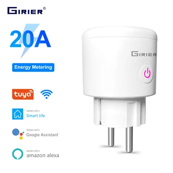 20A Tuya Wifi Smart Plug EU s Funkcijom Power Monitor Aplikacija Smart Life Utičnica sa Daljinskim upravljačem Radi Alexa Google Home