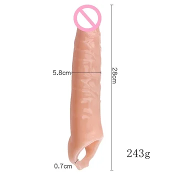 28 cm za Višekratnu upotrebu Duge Velike Silikonski Prsten Za Penis Kondom Odgađanje Ejakulacije Dick Rukava Produžni kabel Muški Pojačalo Sextoy