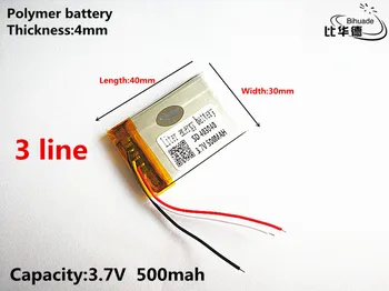 3 linije dobre kvalitete 3,7 v, 500 mah, 403040 Polymer li-ion/li-ion baterija za IGRAČKE, POWER BANK, GPS, mp3, mp