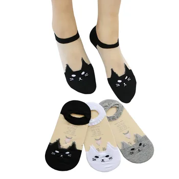 3 Para Ženskih Čarapa s Dragim po cijeloj površini Mačka Iz Crtića, Prozirne Čvrste Čarape Ljetne Smiješne Životinje, Individualne Ženske Čarape-brod Meias