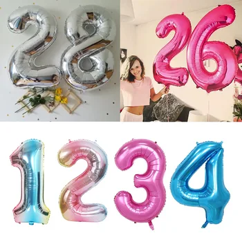 32-inčni Broj Folija Baloni Igre Dekoracija Boje: Zlatna, Srebrna Rainbow Digitalni Balon Sa Happy Birthday Globos Večernje Pribor