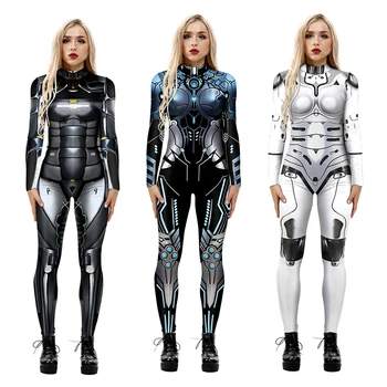 3D Ispis Cyber Stroj Robota Oklop Kostim za Noć vještica za Žene Maskiranje Odrasla osoba Cosplay Seksi Kostim Hulahopke Зентаи Tijelo