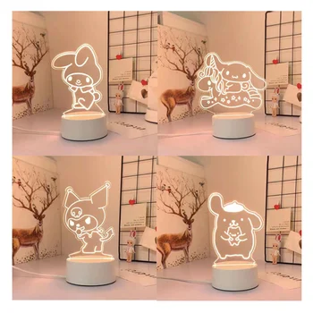3D Lampa Akril Anime Crtani film My Melody Cinnamoroll Kuromi Purin Pas Kawai Led noćno svjetlo Božićni domjenak Ukras Lampe za čitanje