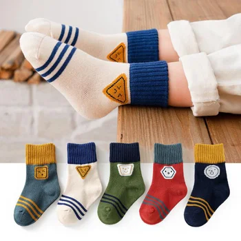 5 parova/lot, baby pamučne čarape, jesen-zima, Proljeće, Tople Čarape Srednje Dužine, za dječake i djevojčice, sportske čarape na pruge s likovima iz crtića, dječje čarape