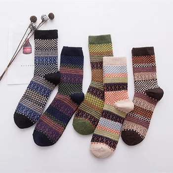 5 parova/lot, Muške čarape, Prilagođena zimskim klasicni Vunene Debele Tople čarape u nacionalnom stilu, Božićni poklon po Mjeri, Velike dimenzije (6,5-13)
