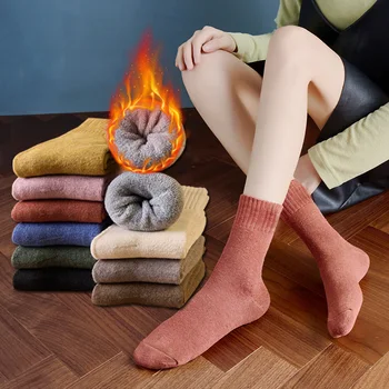 5 Parova Obložen Vunene Čarape, Ženske visoke kvalitete Tople Zimske Čarape, Pamučne Čarape Božićni Poklon, Ženske Termo