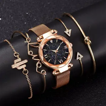 5 stucke Set Luxus Frauen Uhren Magnetische Starry Sky Weibliche Uhr Quarz Armbanduhr Mode Damen Armbanduhr relogio feminino