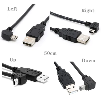 50 cm 90 stupnjeva kut MINI USB Kabel MINI B tip na USB2.0 Muški kabel za prijenos podataka i punjenje za MP3 MP4, GPS