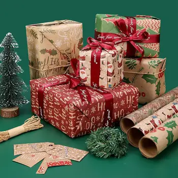 6PCS Božićni Papir za pakiranje, Santa Ukras Poklon Pakiranje Umjetnička Posuđe Kraft Pakiranje Papira Poklon Pakiranje Papira Papir Origami