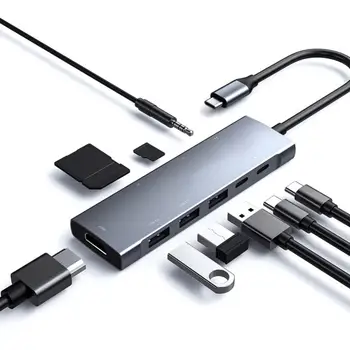 9 U 1 Tip C S HDMI-kompatibilnu 4K USB-C 3.0 Adapter Hub Za MacBook Samsung S20 Dex Huawei P30 priključne stanice Xiaomi 10 Projektor TV
