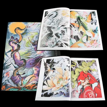 A4, Nova Knjiga Tetovaže Japanski Stil Flash Lubanju Zmaj Dizajn Хання Грил Slikarstvo Šarene 50 Stranica za Početnike Tetovaže Pribor