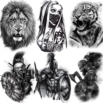 Afrika Serengeti Lav Privremena Tetovaža Crni Indijski Ratnik Vodootporan Flash-Tetovaža Naljepnica Tribal Moćni Tiger Tattoo Muškarci Žene