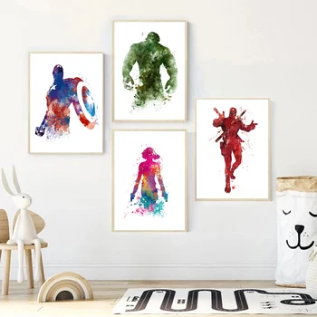 Akvarel Kapetan Amerika X-men, Hulk Crna Udovica Plakat i Print Osvetnici Marvel Superheroj Platnu Wall Art Home Dekor