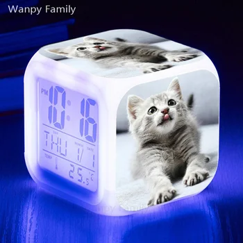 Alarm sa slike životinja mačka, 7 boja, multifunkcionalni digitalni alarm sat za alarm za dječji vrtić, društvene sat za buđenje, darove za djecu