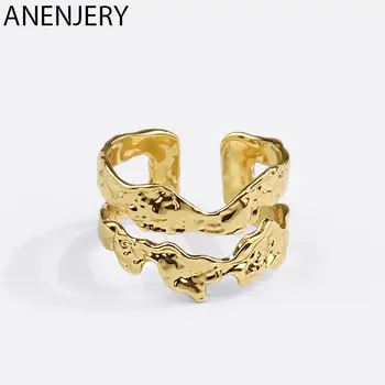 ANENJERY Srebrna Boja Geometrijski Prsten za Žene Dvoslojni Prsten Šuplji Modni Nakit