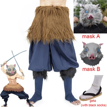 Anime Demon Slayer Kimetsu No Yaiba Hashibira Иносуке Cosplay Odijelo Svinja Silikonska Maska Geta Klompe i Sandale s Crnim Vrhom