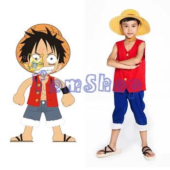 Anime ONE PIECE Majmun Di Luffy 2 godine kasnije DJECA Cosplay Dijete Komplet Kostimi Za Halloween (Vrhovima + Hlače + Slamnati Šešir) Besplatna Dostava