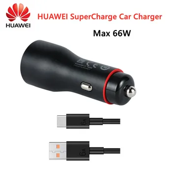 Auto punjač HUAWEI SuperCharge Max 66 W s dva USB priključka Univerzalna Kompatibilnost s kabelom 6A Type-c Za Huawei /Samsung / iPhone