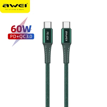 Awei CL-111T Kabel Žica PD 60 W Type-C NA USB-C, Kablovi Za Punjenje Telefona Super Brzo Punjenje 1 m Za Macbook Xiaomi Prijenos Podataka