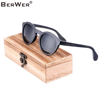 BerWer kružne polarizirane ženske sunčane naočale gospodo bambus drvene sunčane naočale sa drvenim kućištem