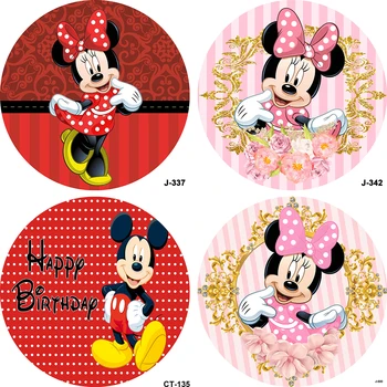 Cijele Krug Mickey i Minnie Mouse Pozadina za Djevojčice Novorođenče Dječji Tuš 1. Rođendan Slika Pozadina Cover Privatna