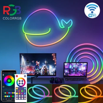 ColorRGB, Tuya Pametan led Neonski Svjetlo RGBIC Dreamcolor WS2812 Vodootporna Fleksibilna Zatamnjen Jurnjava Trake Trake TV Svjetla Igre