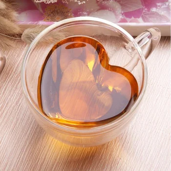Creative dupli sloj čajna šalica od visoke borosilikatnog stakla, par zrna šalica u obliku srca, genetika čaša za sok s mlijekom i čaj s ručkom