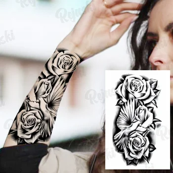 Crna Ruža Je Cvijet Privremene Tetovaže Za Žene Odrasle Realno Leptir Zmija Križ Lotos Lažna Tetovaža Naljepnica Ruka Tijelo Tetovaže 