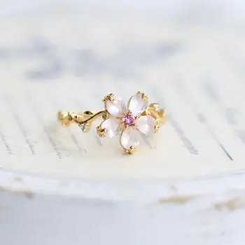 Dizajn originalni pink crystal prirodni latica breskve, objavljuje podesiv prsten, Kina, svježe i romantične žene marke nakit