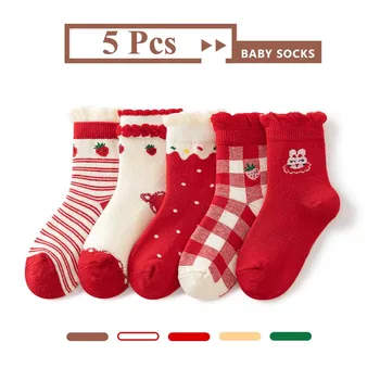 Dječje čarape, 5 parova/lot, Slatka Slatka Baby Čarape Za Djevojčice, Za Novorođenčad, Za malu Djecu, Pamučne Topla Čarape, Calcetines Navidad Bebe