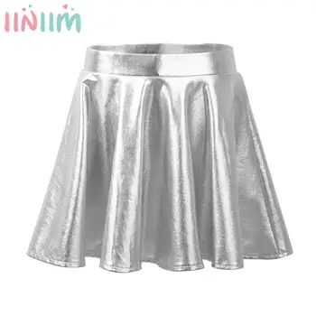 Dječji sjajna Spaljene Nabrane mini-suknje Trapeznog oblika s metalnim Uzorkom za djevojčice, sportska Sjajne Suknje za skutera sa visokim Pojasom